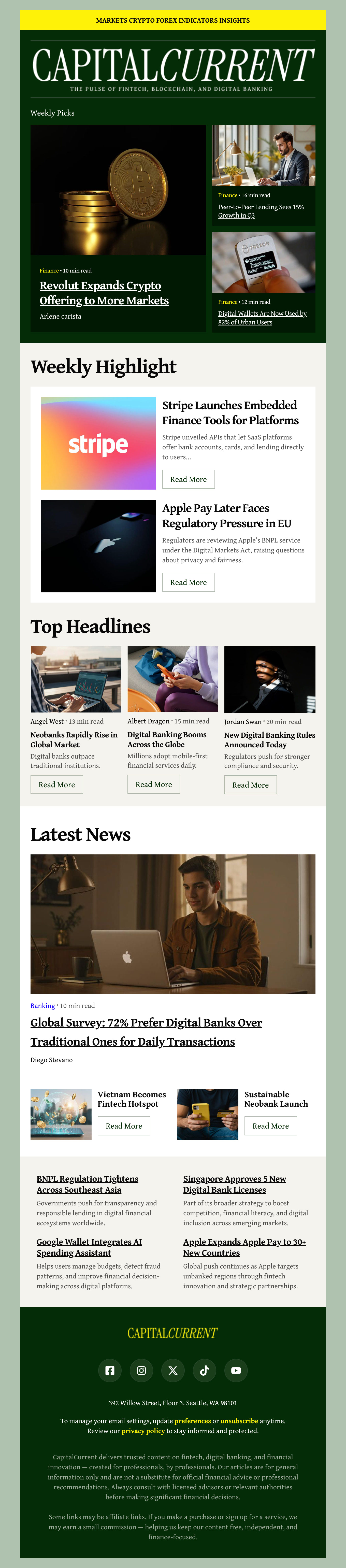 CapitalCurrent - Fintech & Digital Banking News Email Template