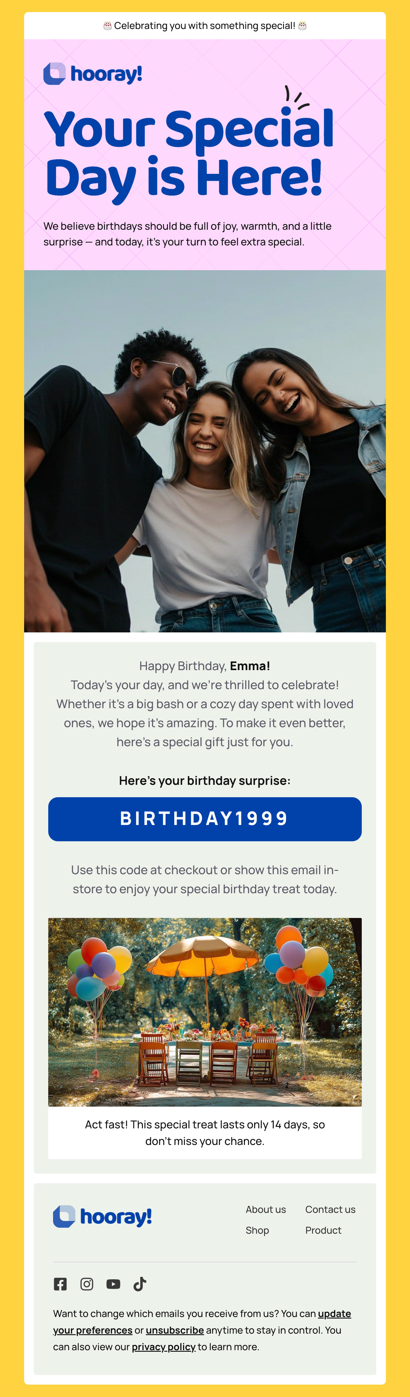 Hooray - Birthday Celebration Email Template