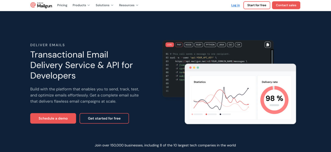 Mailgun transactional email product page