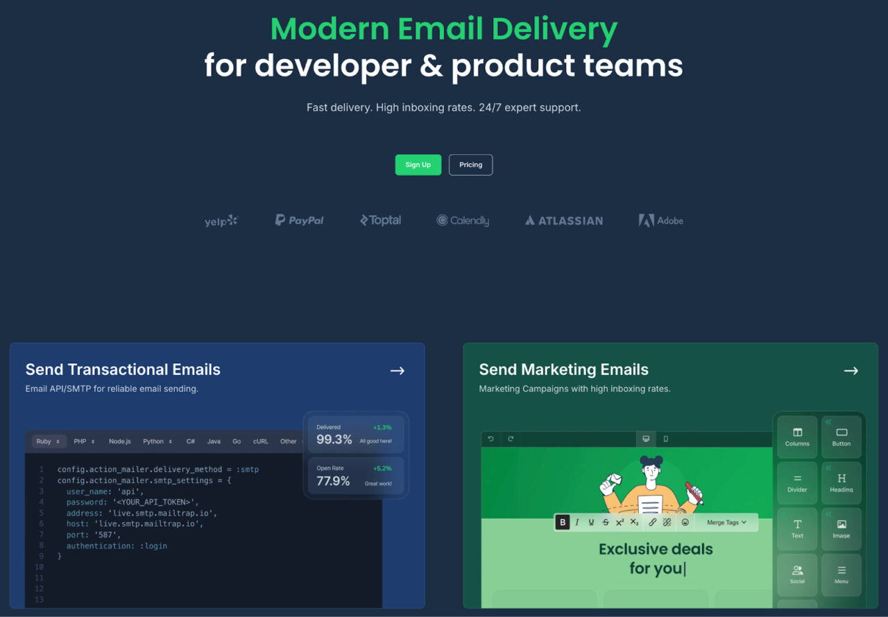 Mailtrap transactional email product page