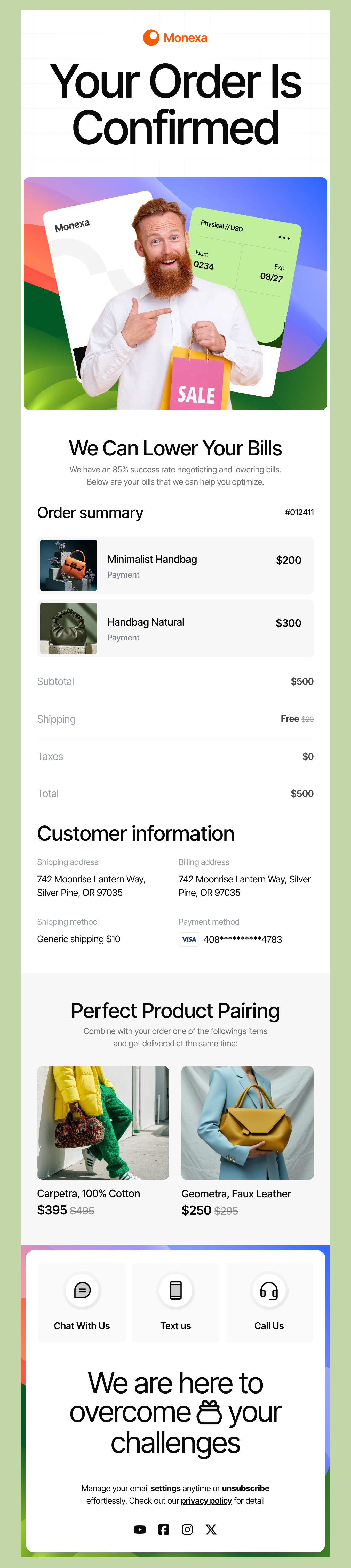 Monexa - Order Confirmation & Upsell Email Template