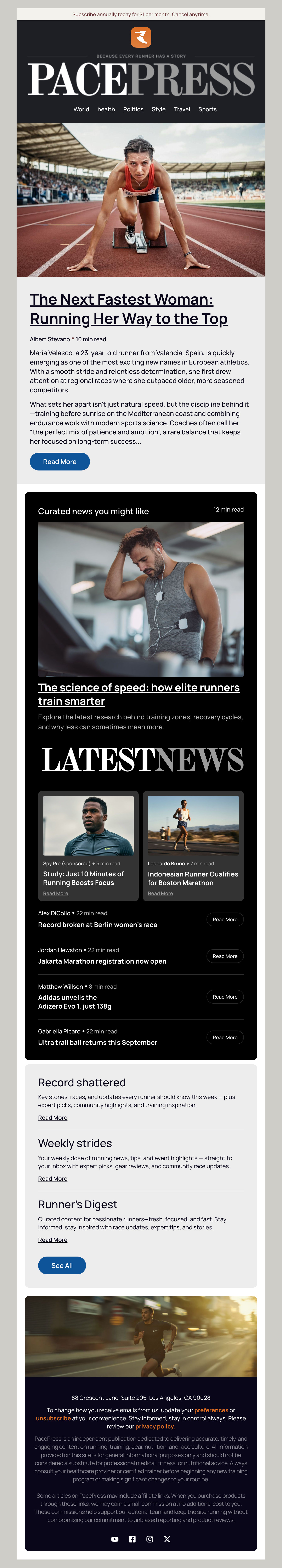 PacePress - Running News & Athlete Spotlight Email Template