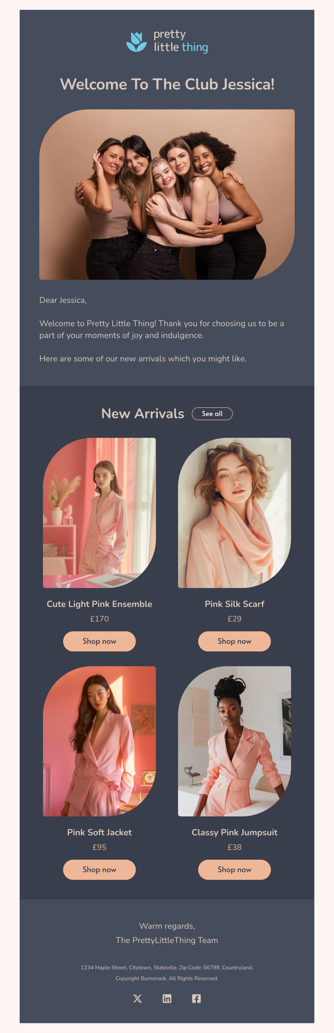 Prettylittlethings email template example for International Women's Day