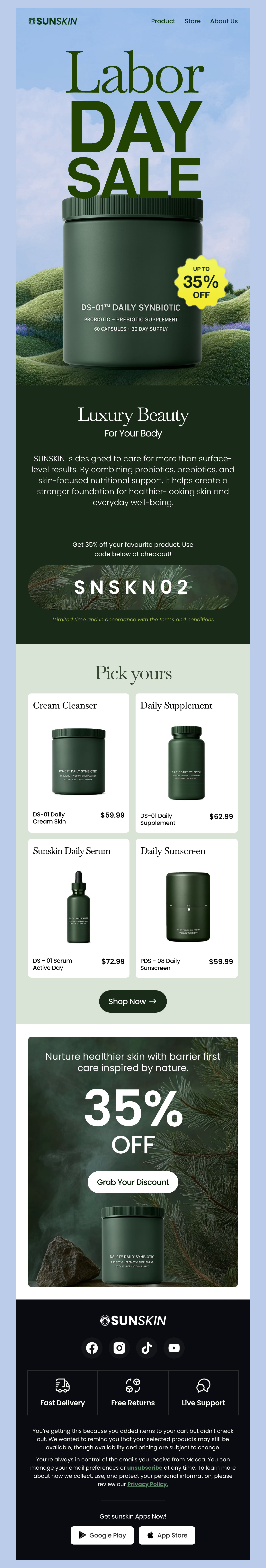 SunSkin - Beauty Email Template for Labor Day Skincare Sales