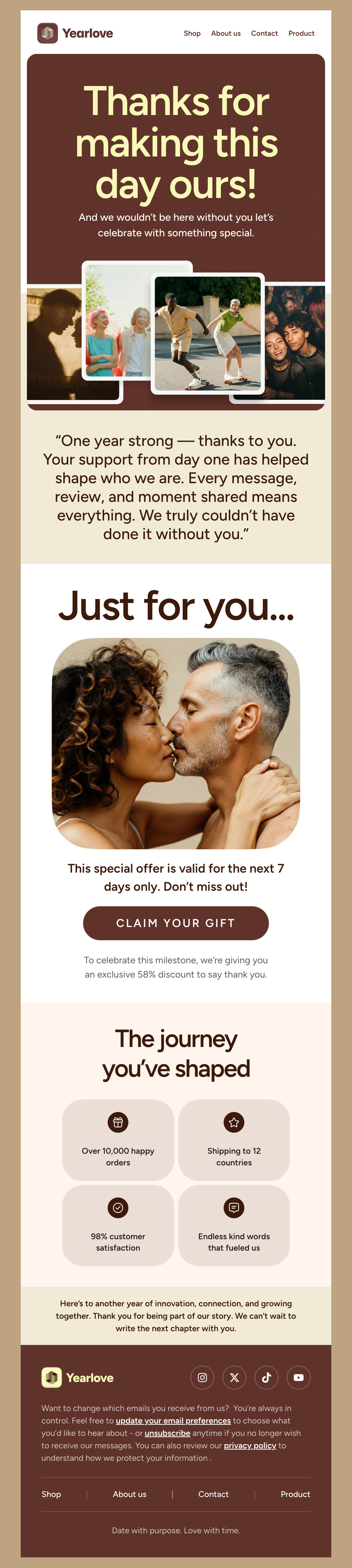 Yearlove - Customer Appreciation & Anniversary Email Template
