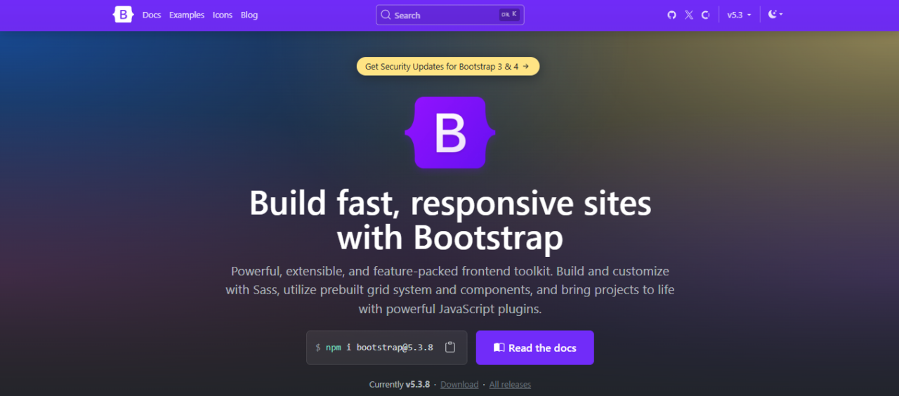 Boostrap's static website's homepage