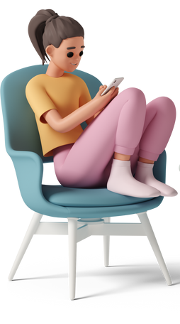 girl sitting in chair with mobile