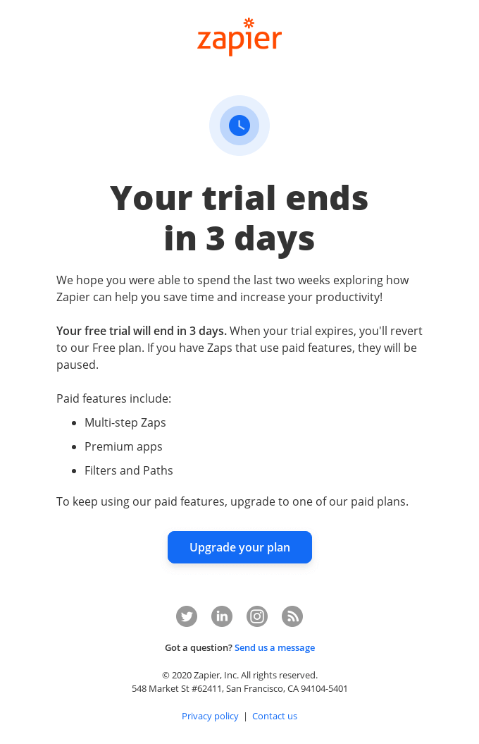 trial ending email