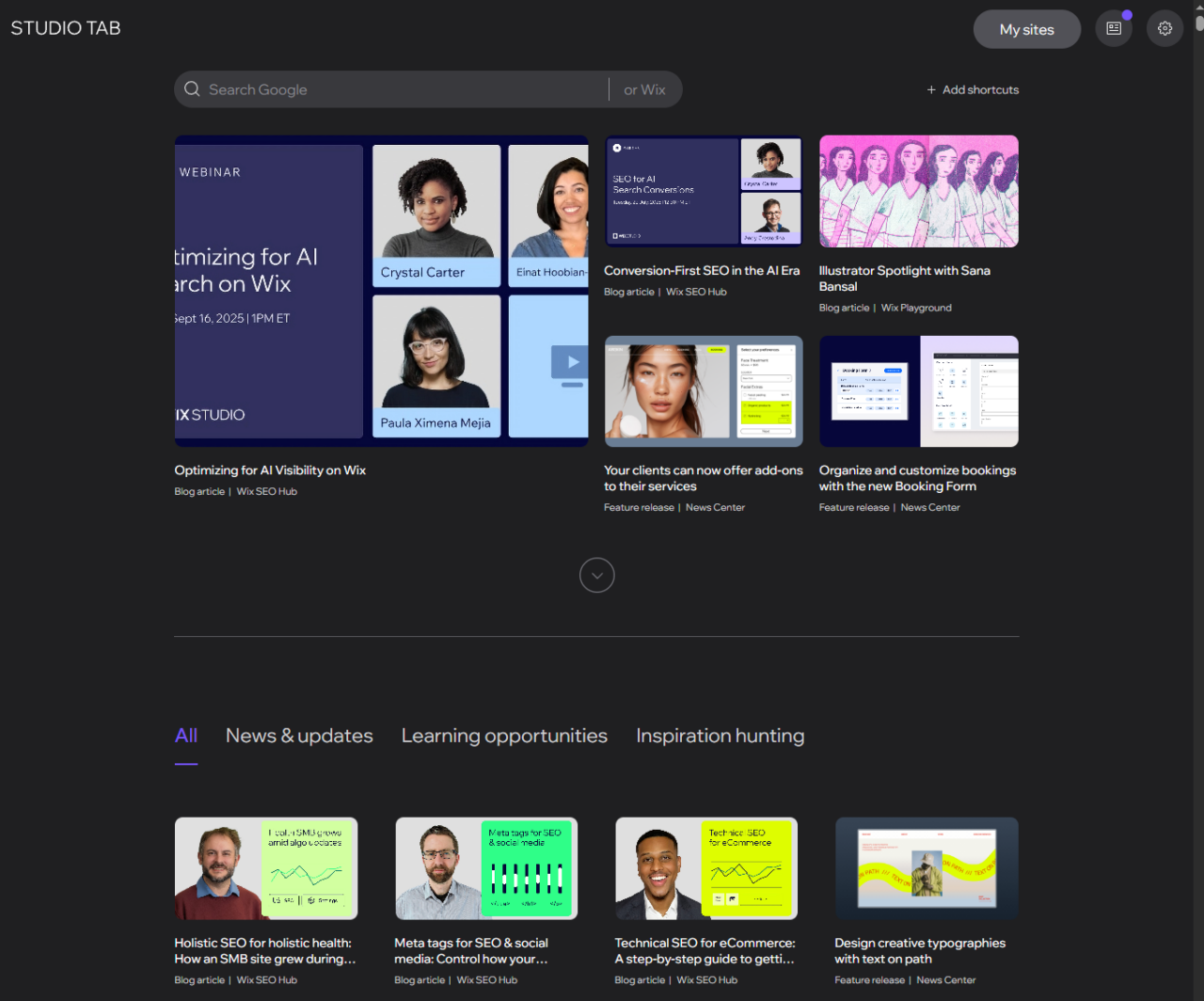 Wix Studio website design as an example to the dark mode websites
