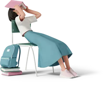 female student sitting with book on her face