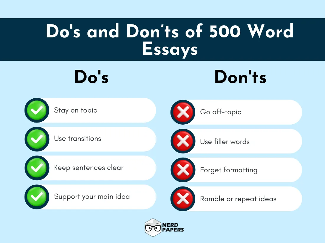 Do’s and don’ts of writing a 500 word essay for clarity and structure.