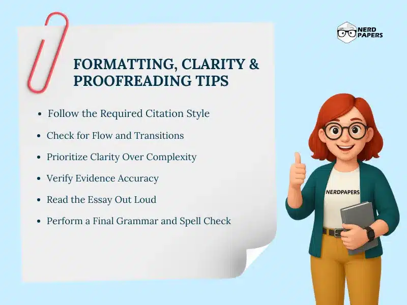 Formatting, clarity, and proofreading tips for argumentative essays.