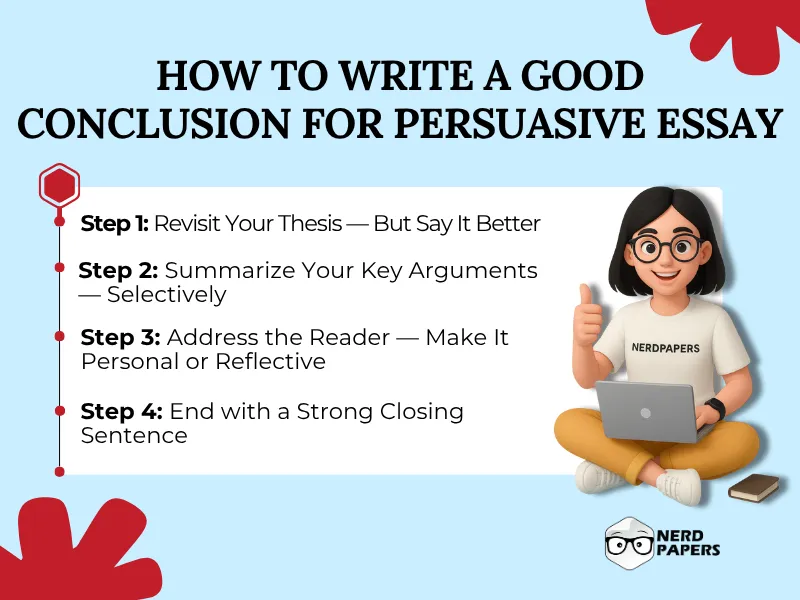 Different ways to end a persuasive essay with reflective, emotional, and call-to-action endings.