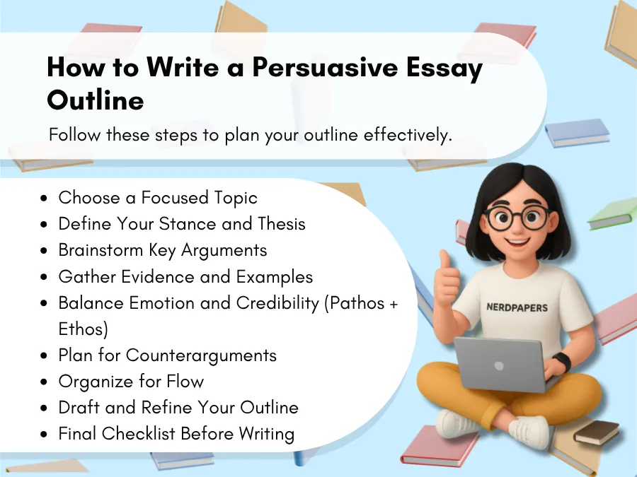 Step-by-step process on how to write a persuasive essay outline by Nerdpapers.