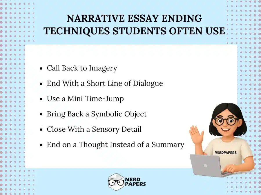 Narrative essay ending techniques students often use for engaging conclusions.