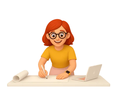 Female writer drafting a custom essay at desk with laptop and paper for Nerdpapers writing service