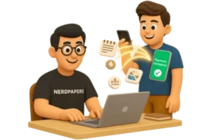 Students paying securely for essays online with Nerdpapers, showing payment confirmation and essay delivery process.