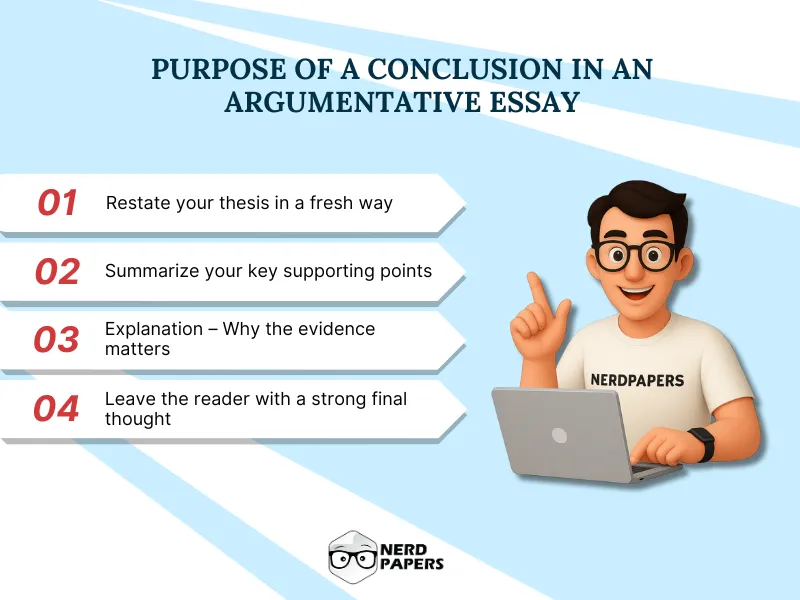 Purpose of a conclusion in an argumentative essay explained step by step.