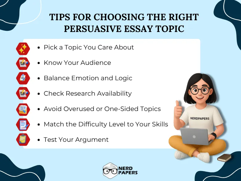 Tips for choosing the right persuasive essay topic for students.