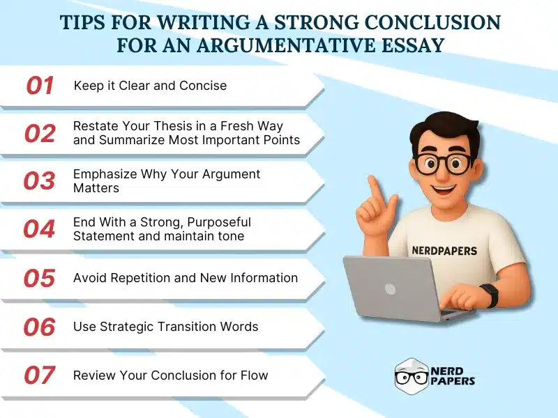 Tips for writing a strong conclusion for an argumentative essay.
