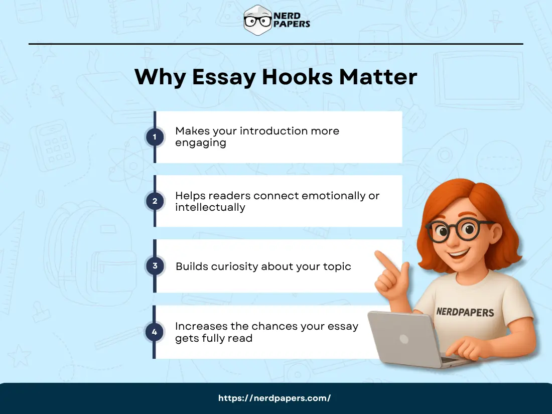 infographic explaining why essay hooks matter and how they improve engagement and readability