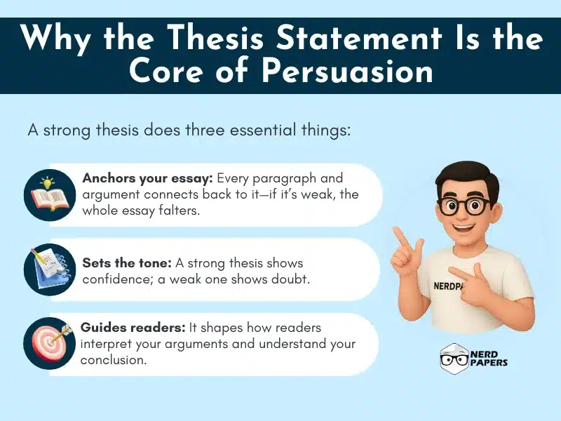 Why the thesis statement is the core of persuasion in persuasive essay writing.