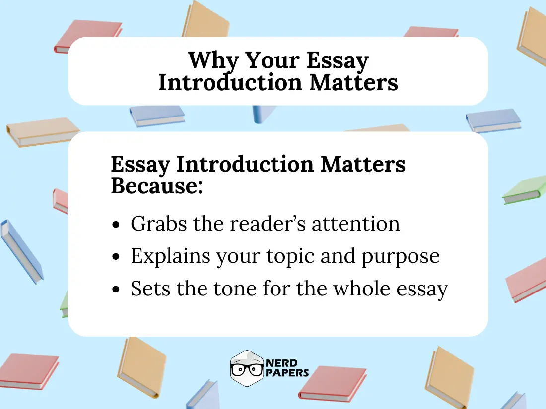 infographic showing why essay introductions matter—sets tone, explains topic, grabs reader attention